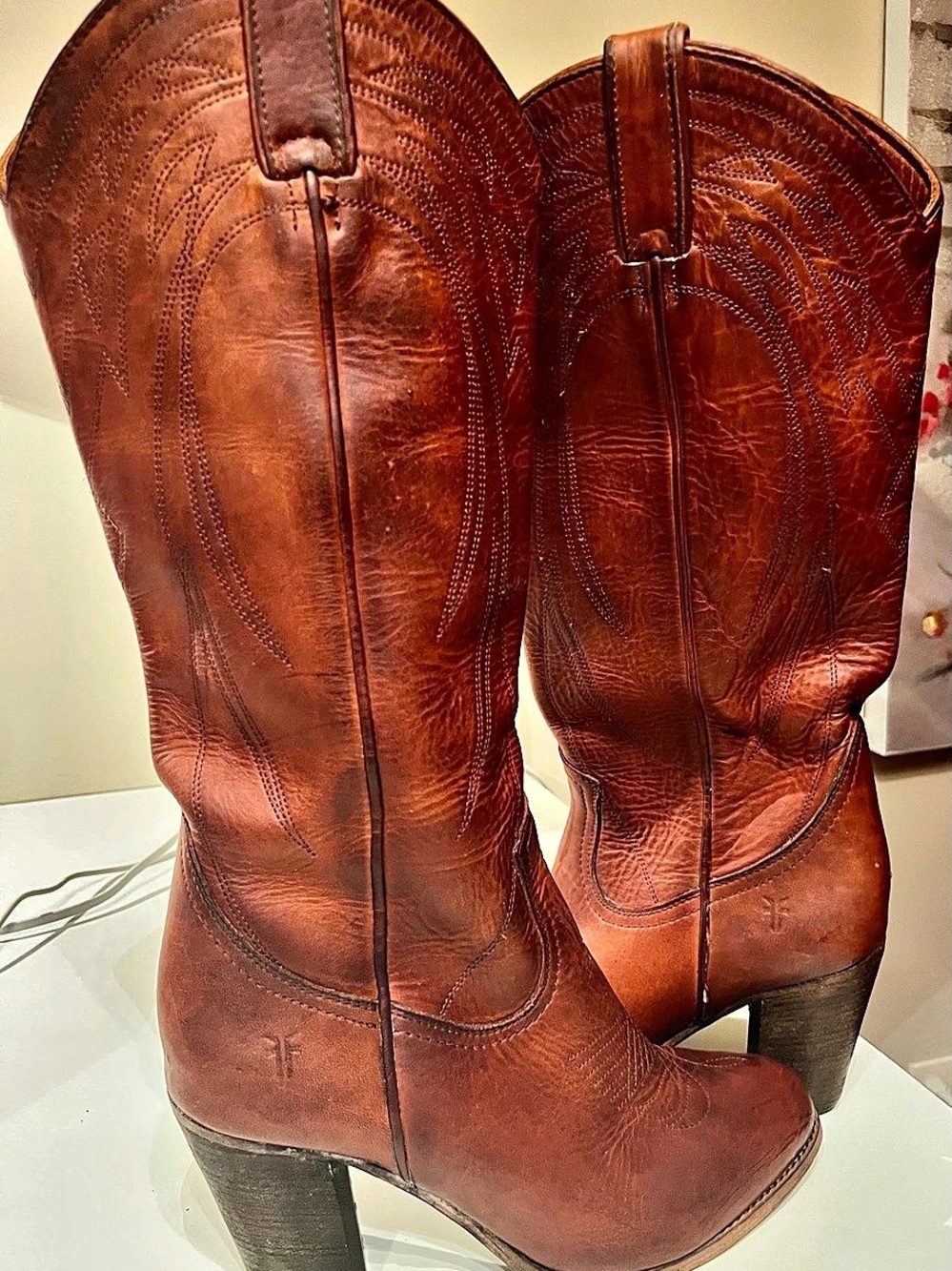 Frye Harness 12R Leather Heeled Boots Brown US 8.5